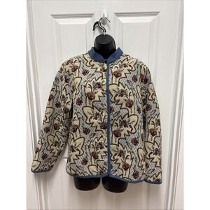 Vintage Denim & Co Coastal Grandma Paisley Floral Coat Tapestry Denim Trim Med